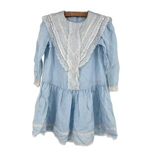 vintage Gunne Sax girls dress 80s blue drop waist